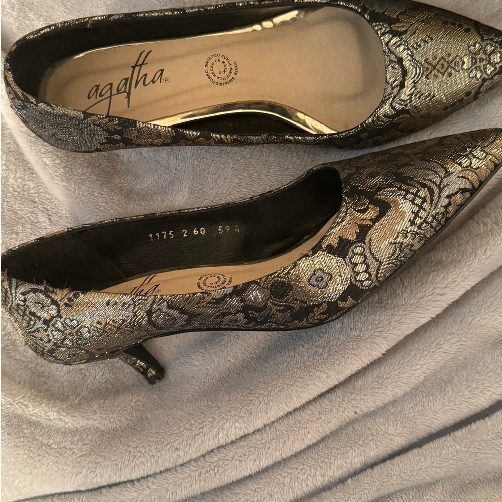 Women's Black and Gold Heels